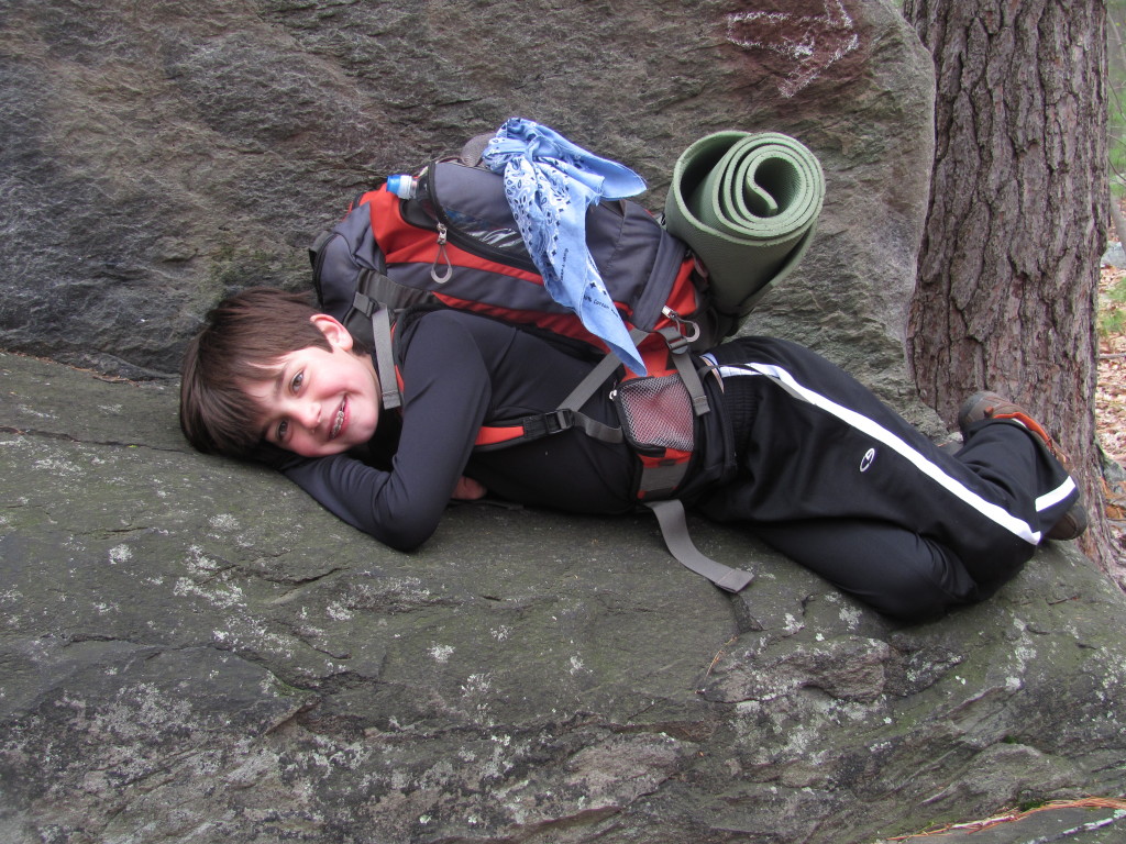 Backpacking with kids: Garrett taking a rest on the Appalachian Trail at Harpers Ferry