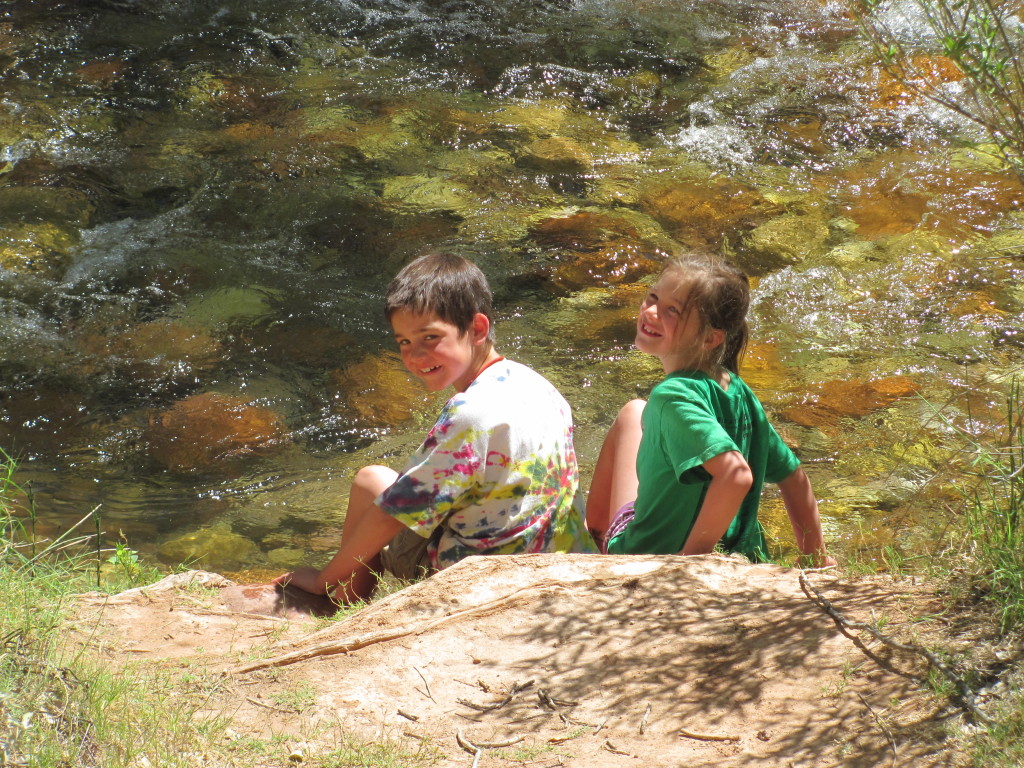Grand Canyon Rim to Rim with kids: Maya and Garrett at Bright Angel Campground