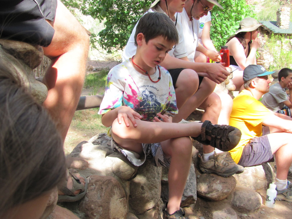 Grand Canyon Rim to Rim with kids: Garrett at the Phantom Ranch Ranger Talk