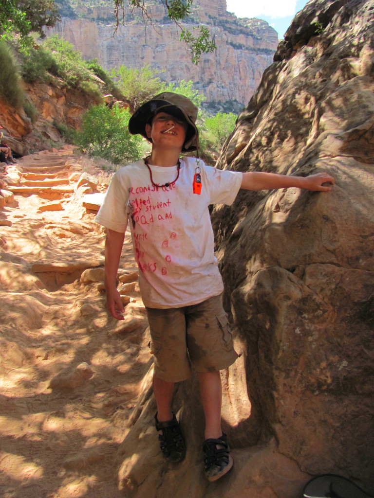 Grand Canyon Rim to Rim with kids: Taking a Break in the Shade on the Bright Angel Trail