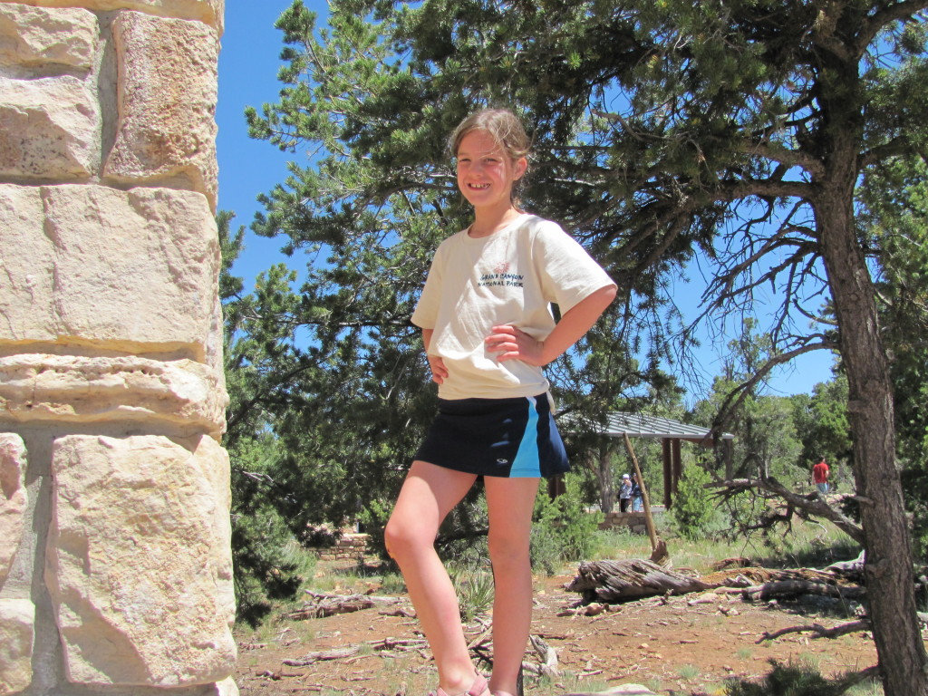 Grand Canyon Rim to Rim with kids: Maya Showing Off Her Shirt