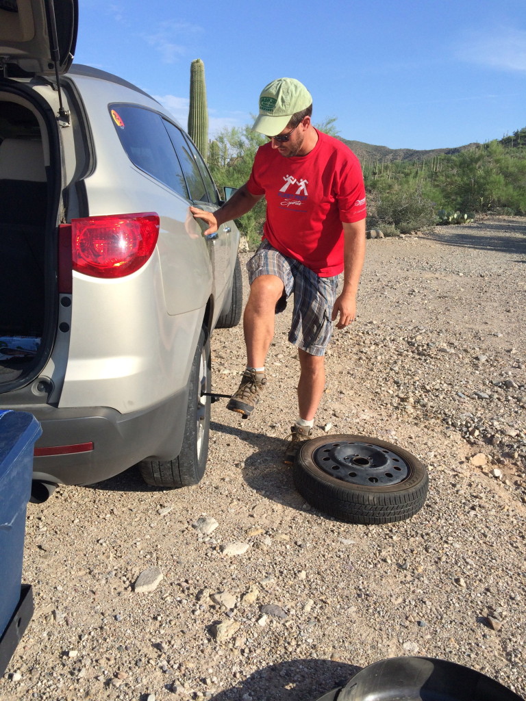 Gifts for Road Trips - Flat Tire in Saguaro National Park