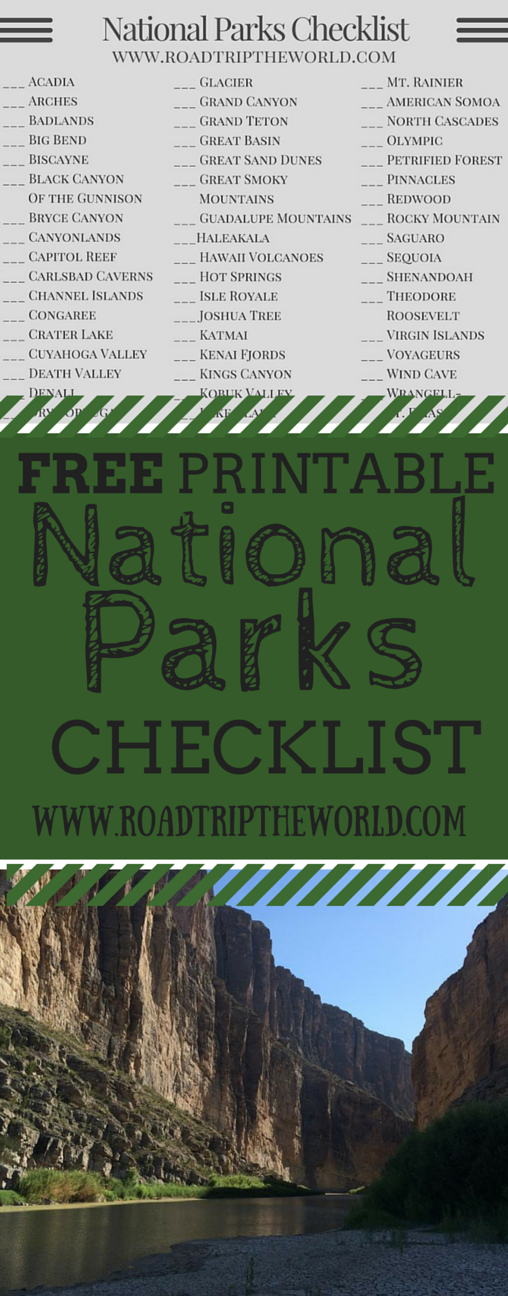 Free Printable National Parks Checklist
